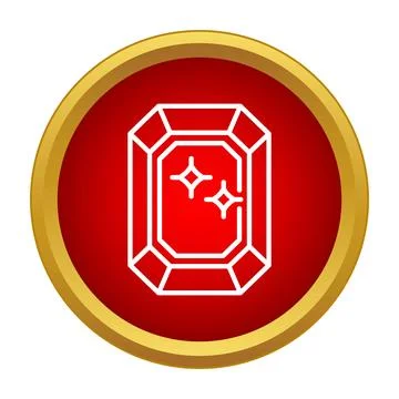 Outline gemstone icon with sparkle in red circle Stock Illustration