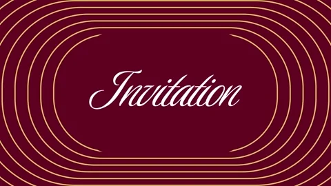 Outline gold frame with invitation text on dark red background Stock Footage 339802231
