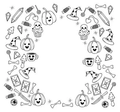 Outline Halloween Frame Pattern with Empty Space in Middle. Pumpkin Jack la.. Stock Illustration