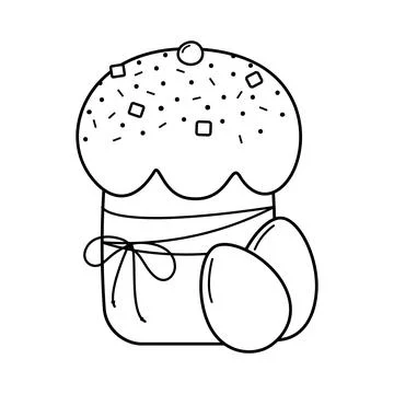 Outline Hand drawn Easter bread Sprinkle decorated and Eggs Easter Greeting Stock Illustration