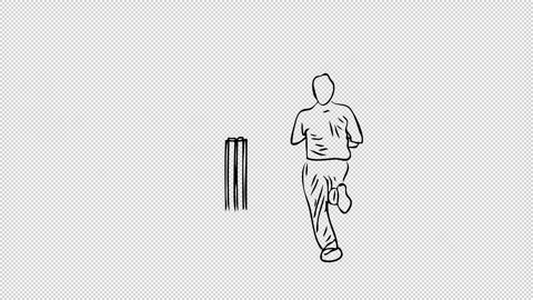Outline of A hand drawn man playing cricket and running on transparent back.. Stock Footage 249590970