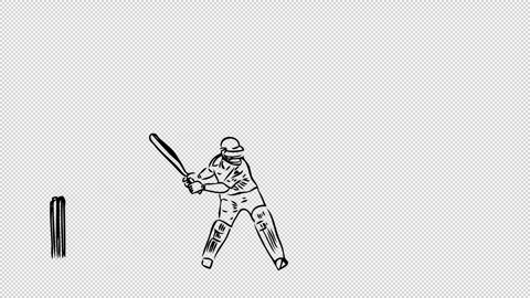 Outline of A hand drawn man playing cricket on transparent background Stock Footage 249591109