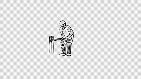 Outline of A hand drawn man playing cricket on transparent (alpha) background Stock Footage 249591195