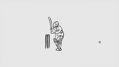 Outline of A hand drawn man playing cricket with transparent (alpha) backgrou Stock Footage 249591272