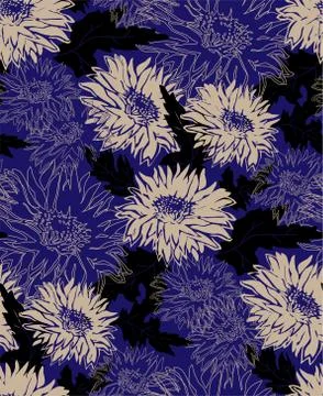 Outline hand drawn ornate vector seamless pattern with Chrysanthemum Illustrazione stock