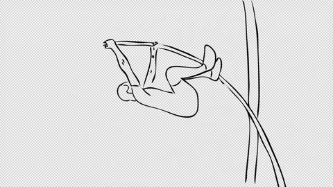 Outline of Hand drawn Pole Vaulting person with transparent (alpha) backgroun Stock Footage 249618341