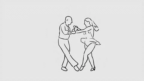 Outline of Hand drawn Salsa Dancing man and woman on a transparent (alpha) .. Stock Footage 249617328
