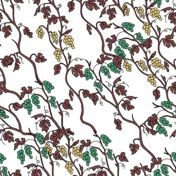 Outline hand drawn vector illustration of a brown grape vine plants with yellow Stock Illustration