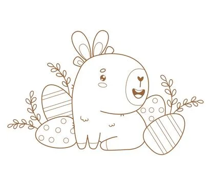 Outline Happy Easter Capybara in bunny ears with paschal eggs. Cute Holiday.. Stock Illustration