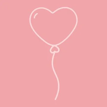 Outline Heart shaped balloon on string in trendy light pink. Greeting cards or Illustrazione stock