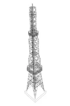 Outline of a high tower for communications from black lines isolated on a whi Stock Illustration