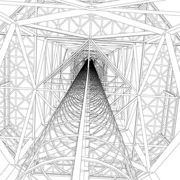 Outline of a high tower for communications from black lines isolated on a whi Stock Illustration