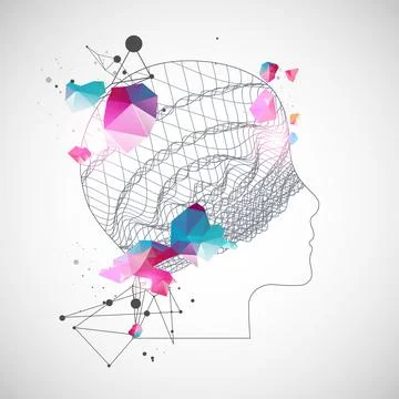 Outline of a human head with an abstract wave. Plexus effect. Stock Illustration