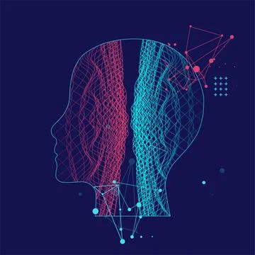 Outline of a human head with an abstract wave. Plexus effect. Stock Illustration