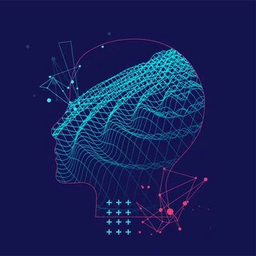 Outline of a human head with an abstract wave. Plexus effect. Illustrazione stock