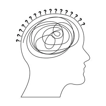 Outline Human Head Messy Brain Scribble Question Marks Confusion Anxiety Stock Illustration