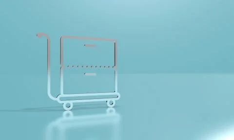 Outline icon of cargo cart with boxes. 3D illustration, 3D rendering. Stock Illustration