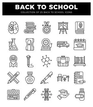 Outline icon collection for Back to School with education and science symbols Stock Illustration
