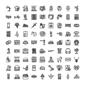 Outline icon collection demonstrating diverse objects and concepts Stock Illustration