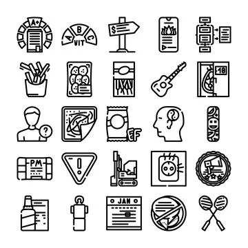 Outline icon collection featuring diverse subjects and concepts Stock Illustration