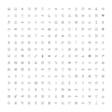 Outline icon collection representing various objects and concepts Illustrazione stock