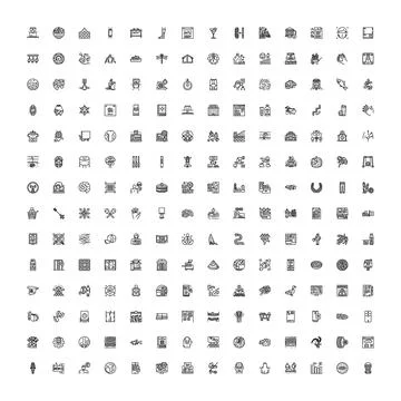 Outline icon collection representing various concepts and objects Stock Illustration