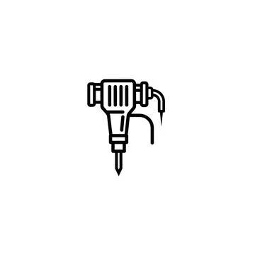 Outline icon of a jackhammer tool with isolated on a white background Stock Illustration