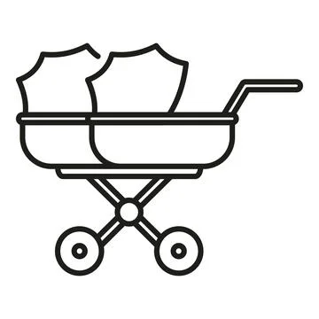 Outline icon representing double stroller for twins Stock Illustration