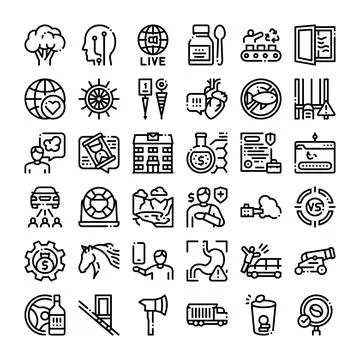 Outline icon set depicting various life events and problems Stock Illustration