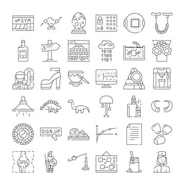 Outline icon set depicting various concepts and objects イラスト素材