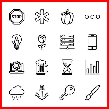 Outline icon set featuring various symbols and objects. Ilustração Stock
