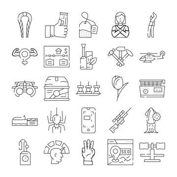 Outline icon set including various objects and concepts Stock Illustration