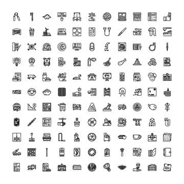 Outline icon set for web design elements Stock Illustration