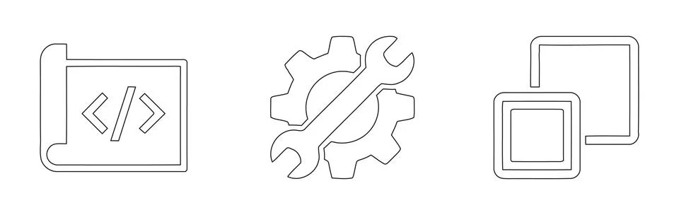 Outline icons of coding, settings, and folders Stockillustratie