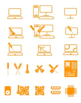 Outline icons of computer theme Stock-Illustration