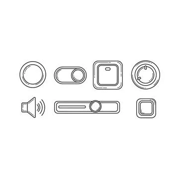 Outline icons for interface controls and sound volume Stock Illustration
