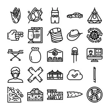 Outline icons representing various concepts and objects Stock Illustration