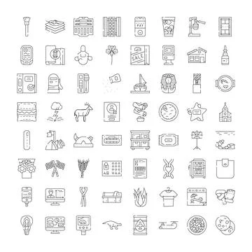 Outline icons representing various elements and symbols Stock Illustration