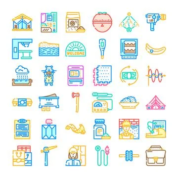 Outline icons representing various objects and concepts Stock Illustration
