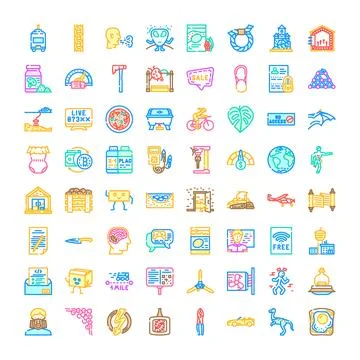Outline icons representing various objects and activities Stock Illustration