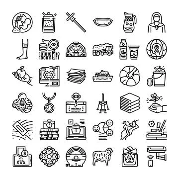 Outline icons representing various universal concepts and objects 스톡 일러스트