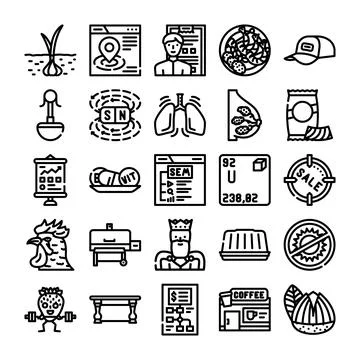 Outline icons set presenting various concepts Stock Illustration