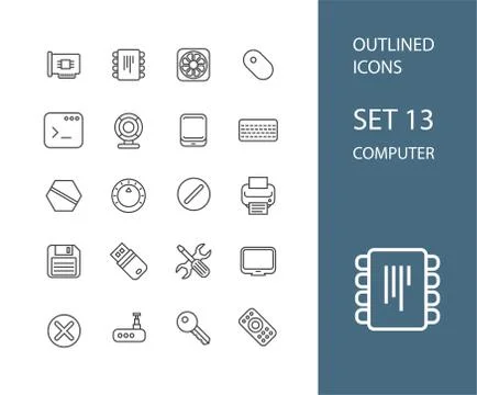 Outline icons thin flat design, modern line stroke style Stock Illustration
