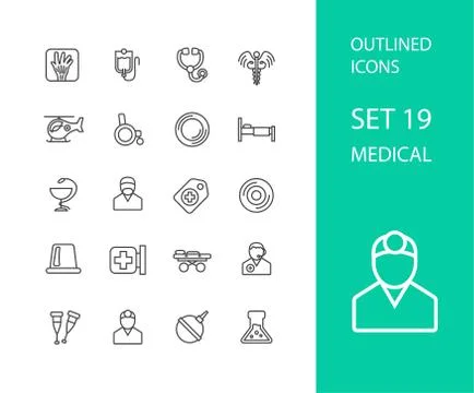 Outline icons thin flat design, modern line stroke style Stock Illustration