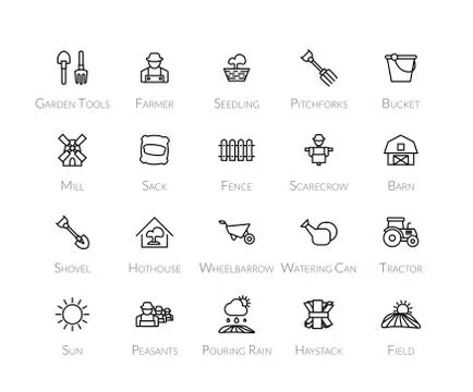 Outline icons thin flat design, modern line stroke style Stock Illustration
