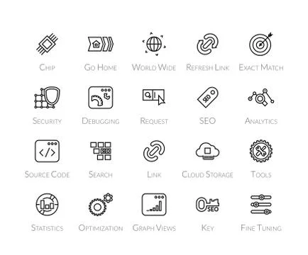 Outline icons thin flat design, modern line stroke style Illustrazione stock