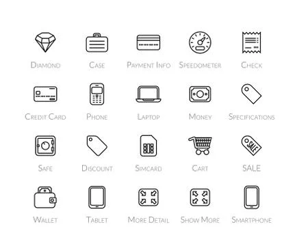 Outline icons thin flat design, modern line stroke style Stock Illustration