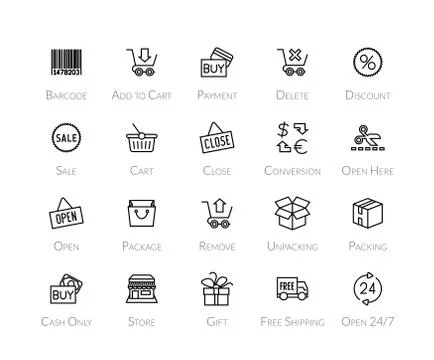 Outline icons thin flat design, modern line stroke style Illustrazione stock