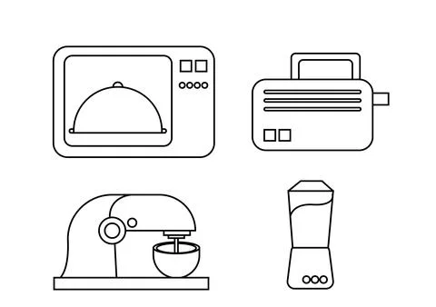 Outline illustration collection kitchen electronics Stock Illustration