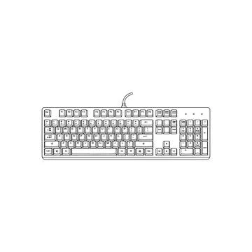 Outline illustration of a computer keyboard with cable with suitable for tech 스톡 일러스트